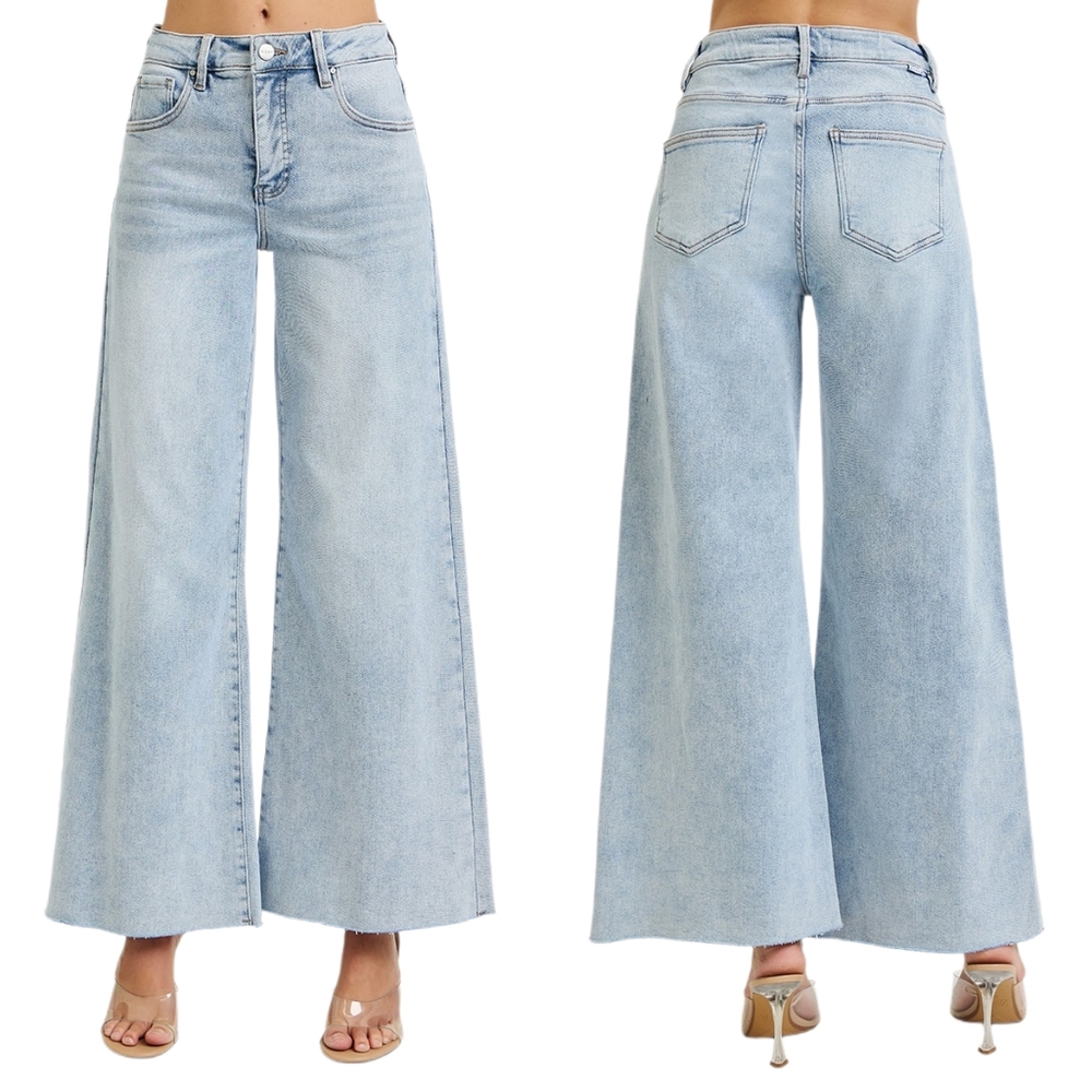 RISEN Palazzo High-Rise Ultra Baggy Wide Leg Cropped Ankle Jeans Denim Pants - Picture 16 of 16
